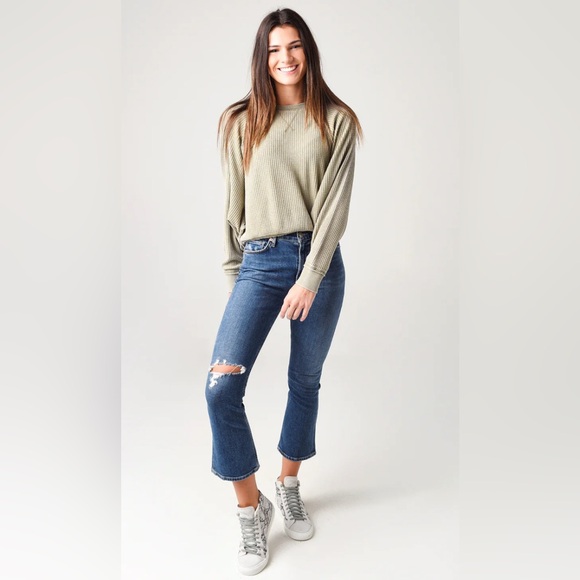 Z Supply Waffle Long Sleeve Top Relaxed Fit - color is BLACK - Size Small - Picture 2 of 15